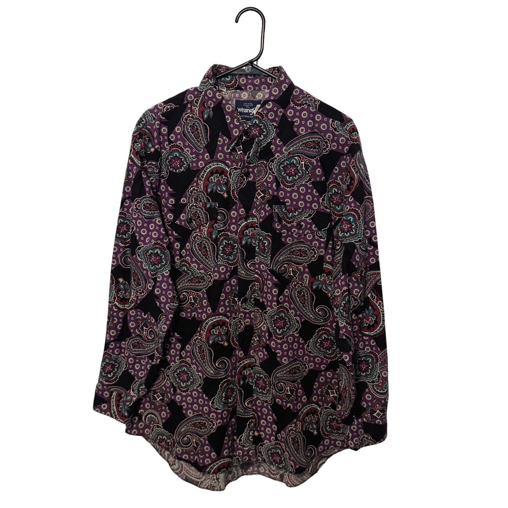 Vintage Wrangler Western Shirt Mens XL Purple Paisley Button Down Made in USA